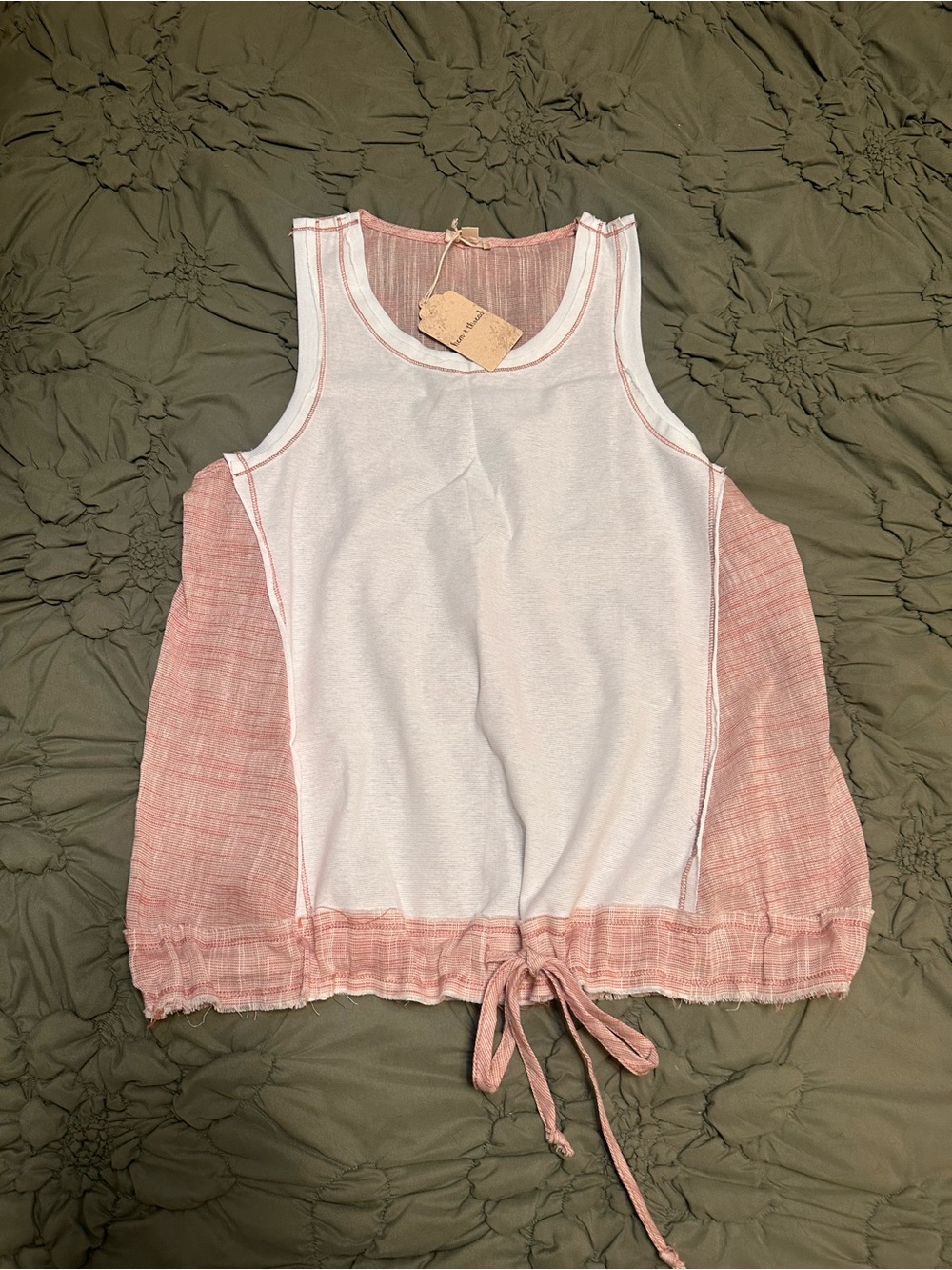 Hem & Thread White and Dusty Rose Drawstring Tank Top